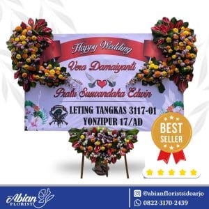 Papan bunga happy wedding Abian Florist Sidoarjo