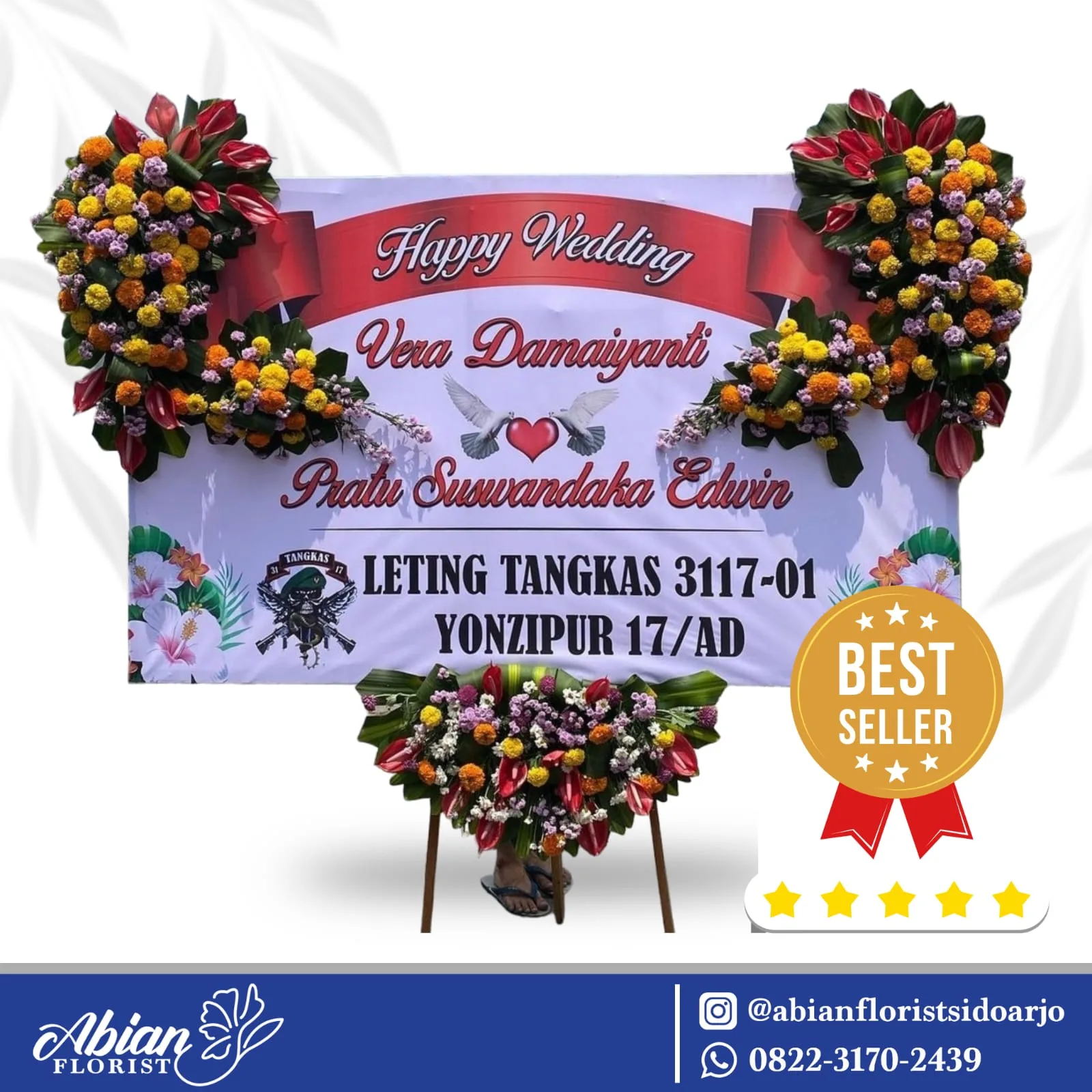 Papan bunga happy wedding Abian Florist Sidoarjo