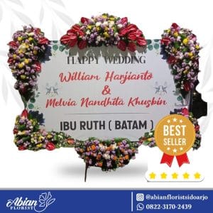Papan bunga happy wedding Abian Florist Sidoarjo