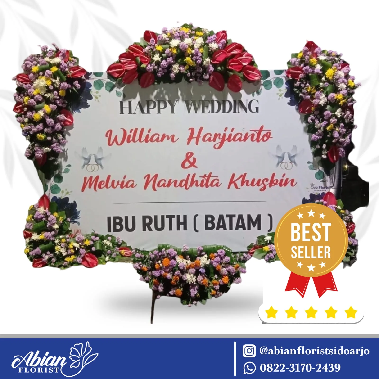 Papan bunga happy wedding Abian Florist Sidoarjo