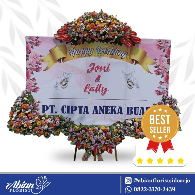 Papan bunga happy wedding Abian Florist Sidoarjo