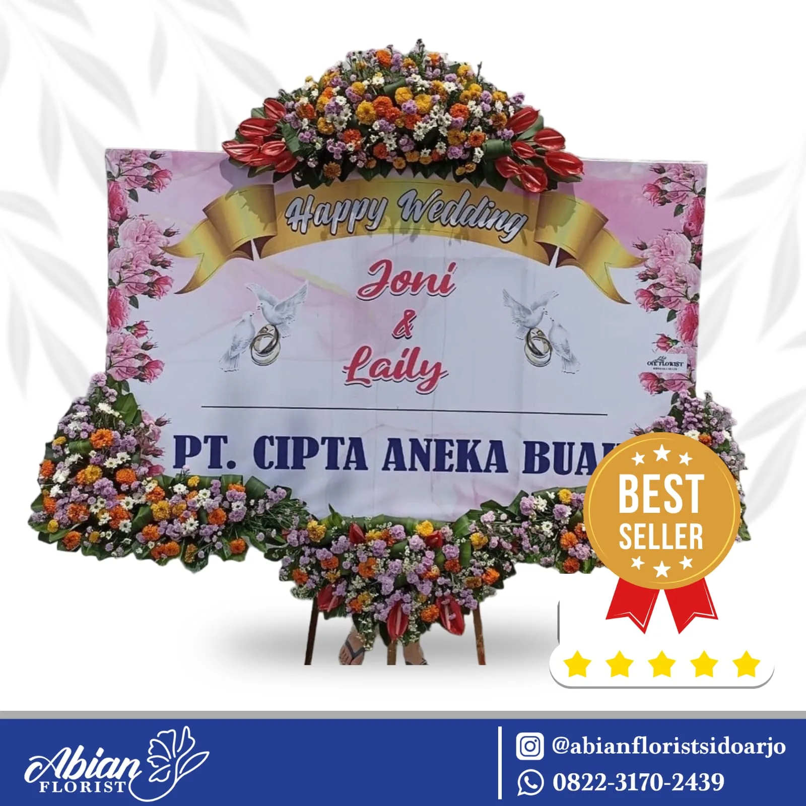 Papan bunga happy wedding Abian Florist Sidoarjo