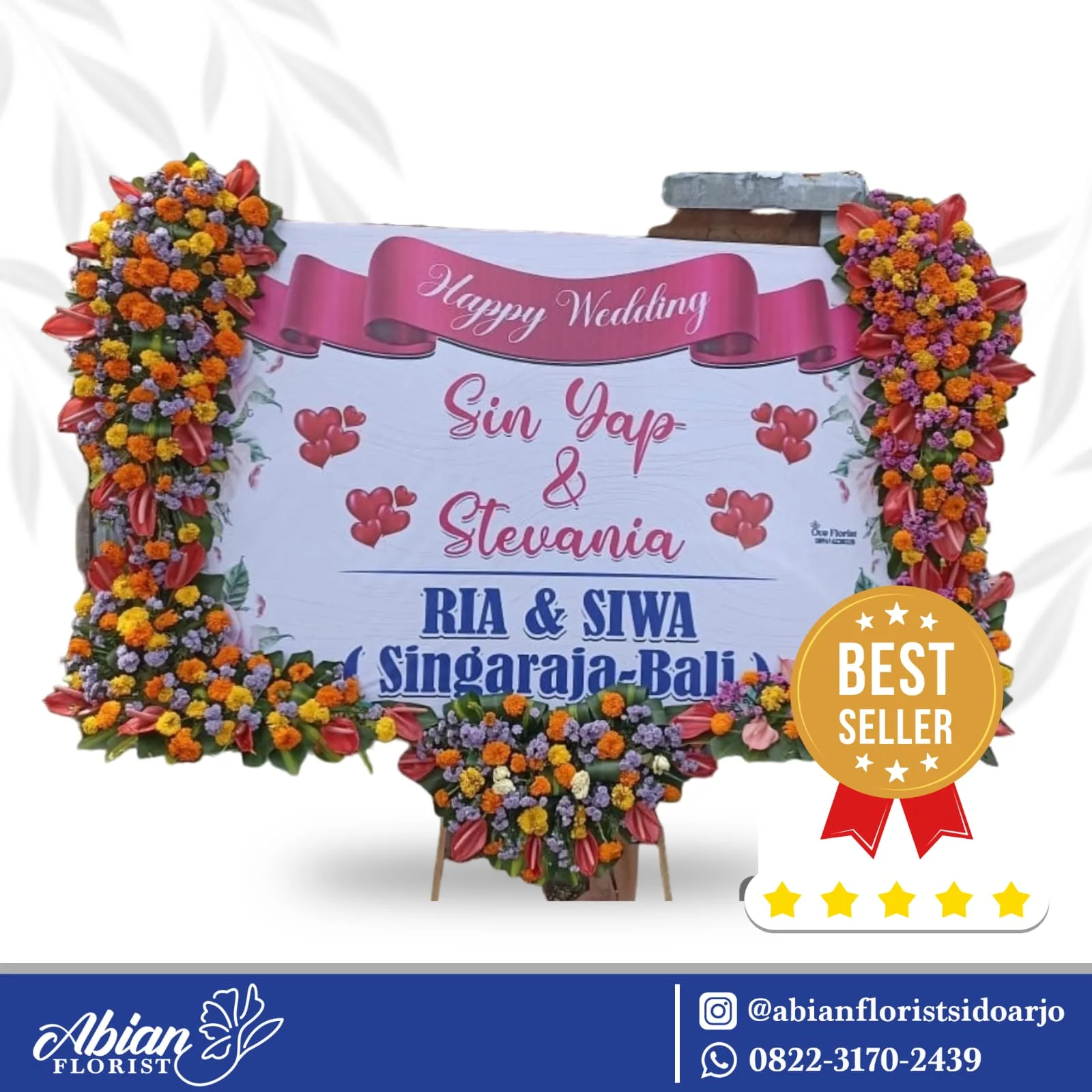 Papan bunga happy wedding Sidoarjo