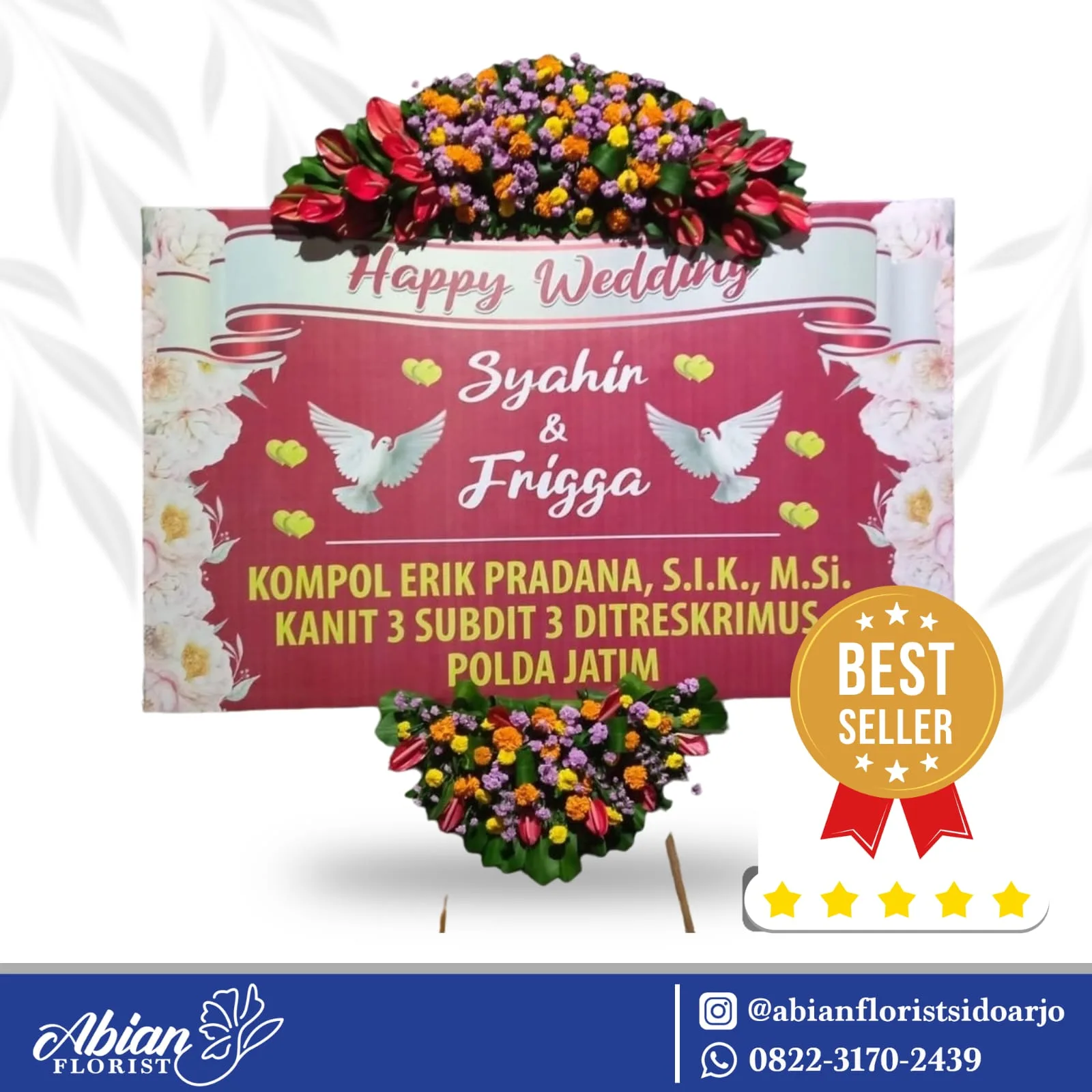 Papan bunga happy wedding Abian Florist Sidoarjo