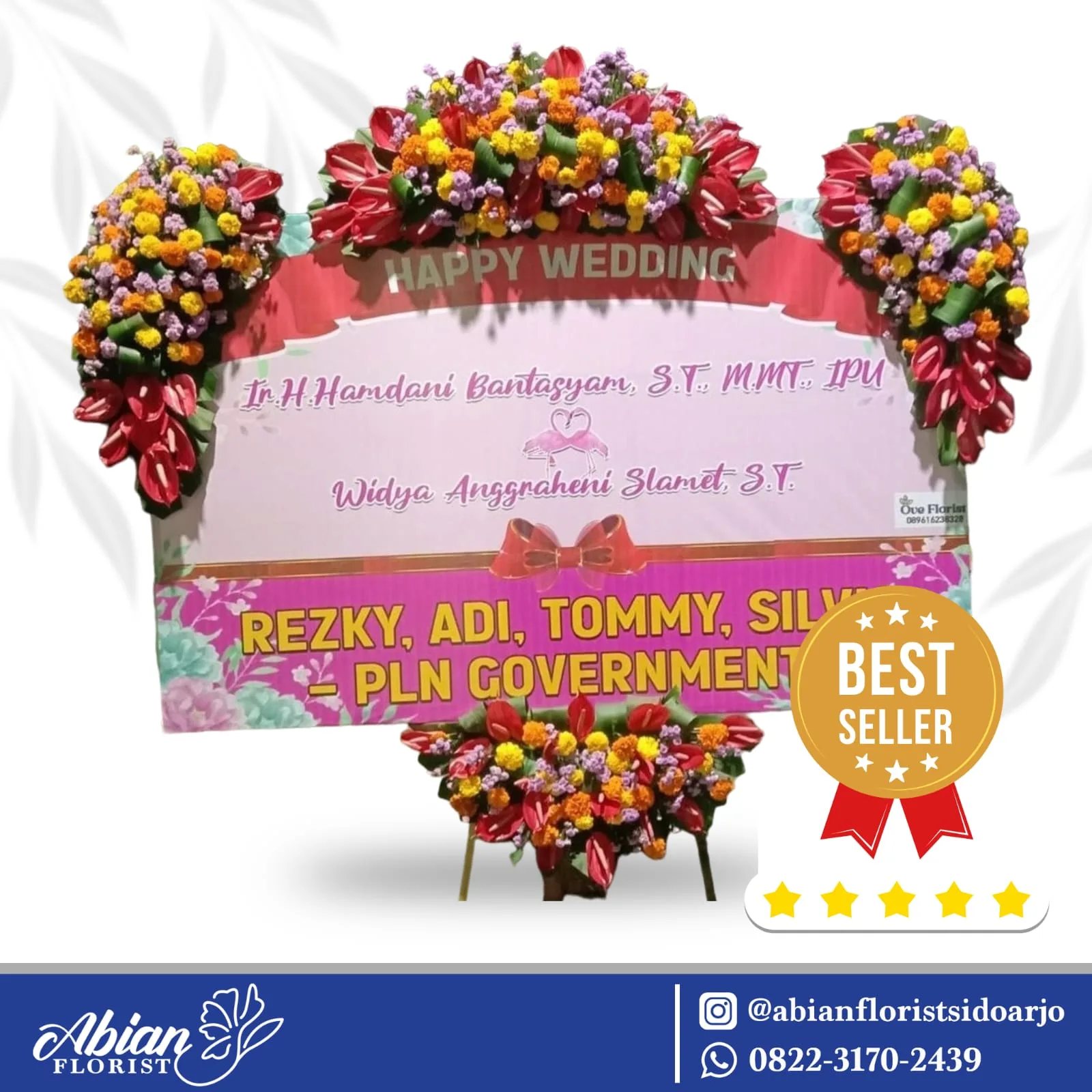 Papan bunga happy wedding Abian Florist Sidoarjo
