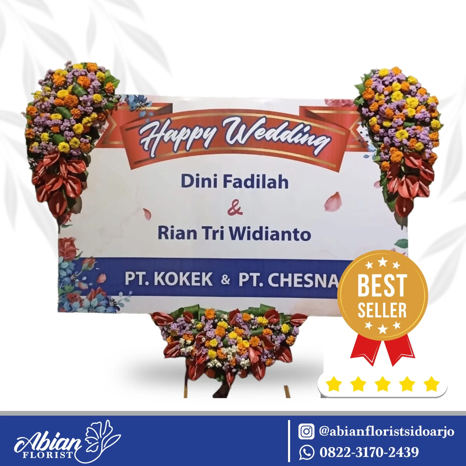 Papan bunga happy wedding Abian Florist Sidoarjo