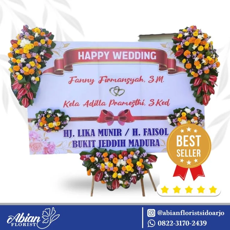 Papan bunga happy wedding Abian Florist Sidoarjo