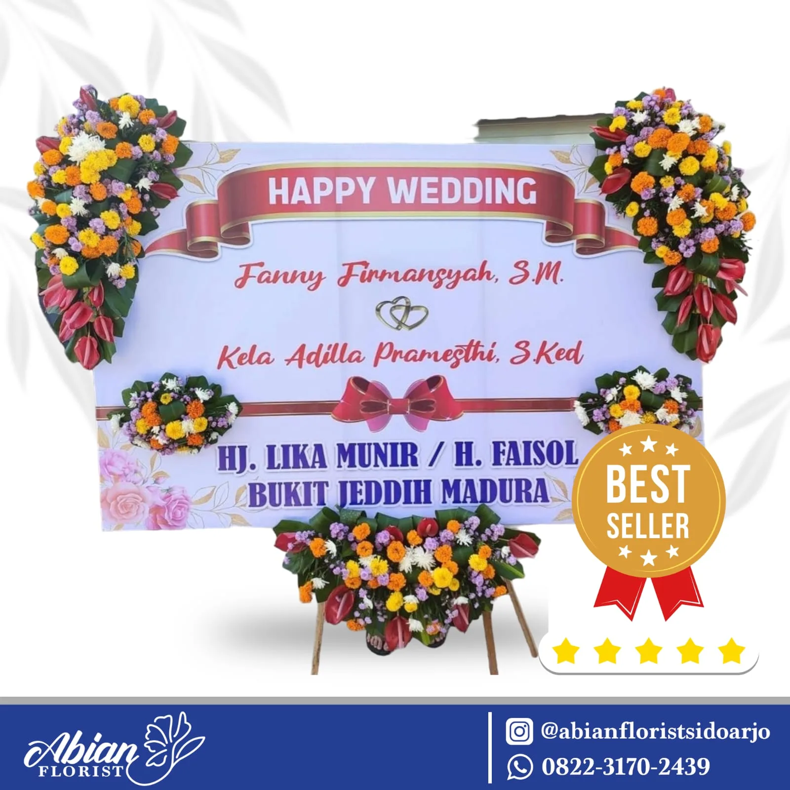 Papan bunga happy wedding Abian Florist Sidoarjo